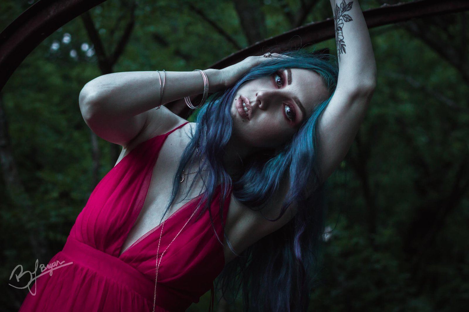 woman model posing in forest